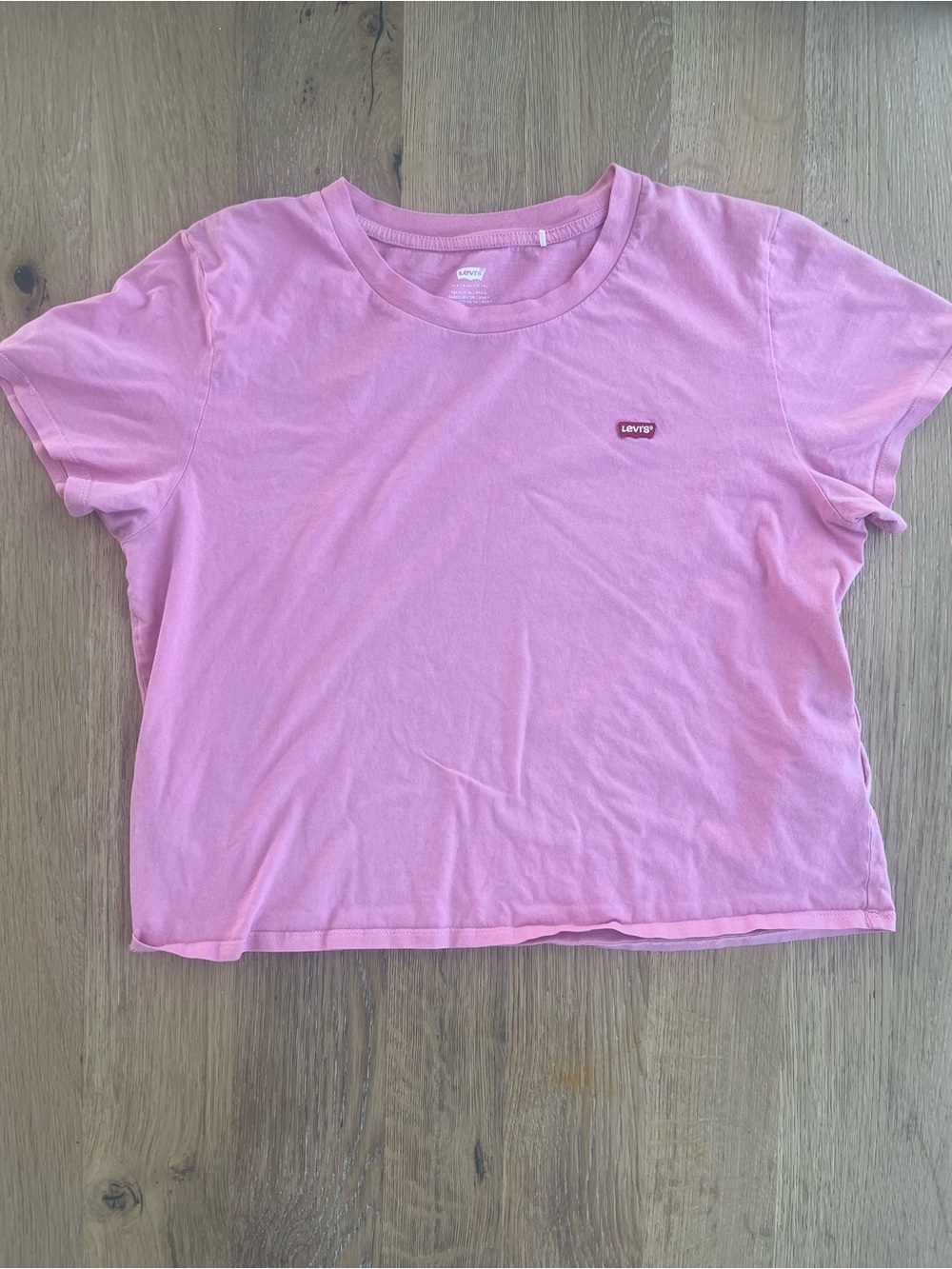 Levis Womens Pink Short Sleeve Crewneck Logo T-Shirt XL Cropped Cotton Tee